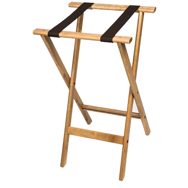 CSL Deluxe Wood Tray Stand, 30inH x 18-1/2inW x 17inD, Natural Finish/Brown Straps