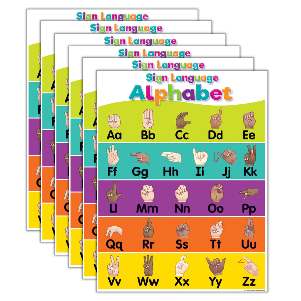 Teacher Created Resources Colorful Sign Language Alphabet Charts, 17in x 22in, Pack Of 6 Charts