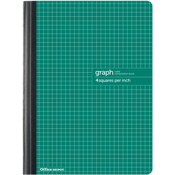 Office Depot Brand Composition Book, 7-1/2in x 9-3/4in, Quadrille Ruled, 80 Sheets, Green