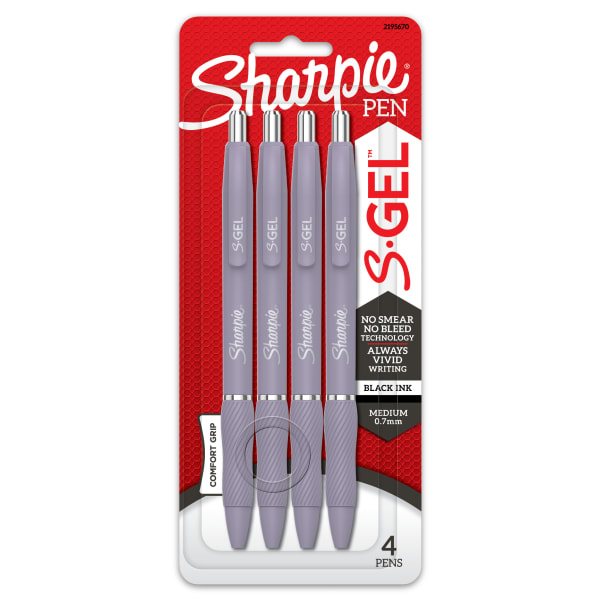 Sharpie S-Gel, Gel Pens, Medium Point (0.7mm), Violet Barrel, Black Ink, 4 Count