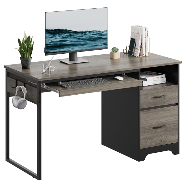 Bestier 48inW Writing Computer Desk with Storage Drawer & Keyboard Tray, Grey