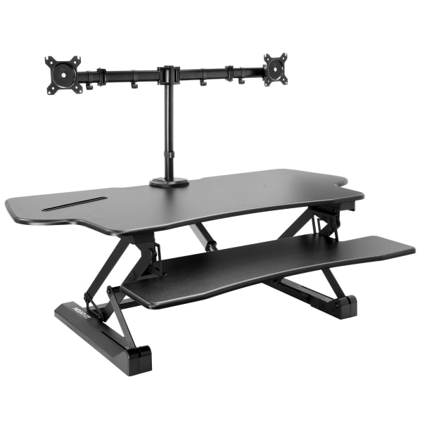 Mount-It! 33inW Large Electric Adjustable Height Sit-Stand Desk Converter With Dual Monitor Mount, Black