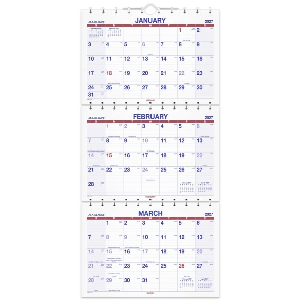 AT-A-GLANCE 2027 Move-A-Page Three Month Wall Calendar, Large, 12in x 27in