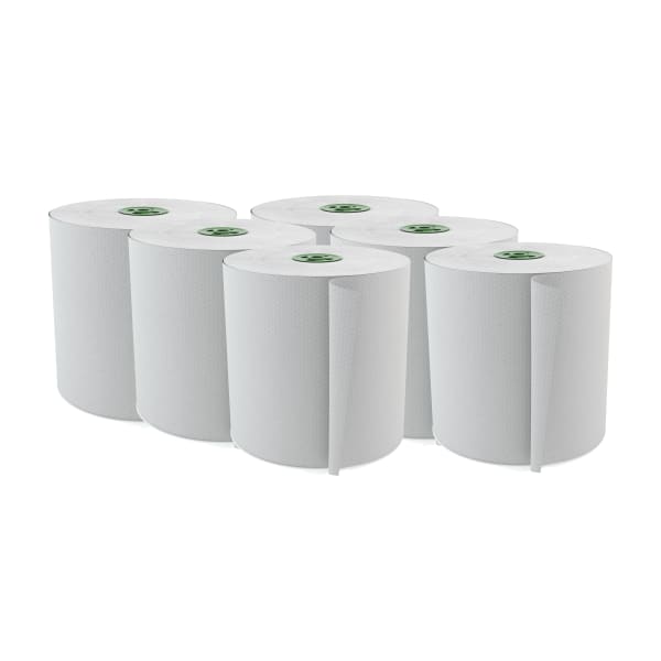 Cascades For Tandem Hardwound 1-Ply Paper Towels, 100% Recycled, Ultra White, 775ft Per Roll, Pack Of 6 Rolls