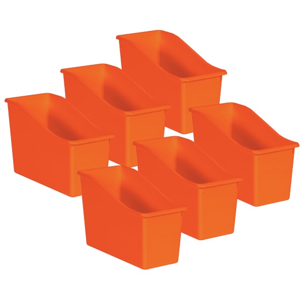 Teacher Created Resources Plastic Book Bins, 7-1/2inH x 11-3/8inW x 5-1/2inD, Orange, Pack Of 6 Bins