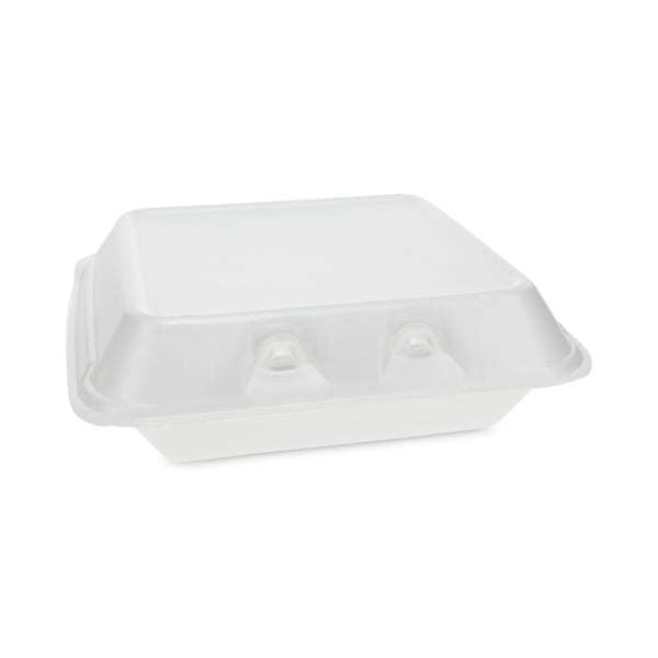 Pactiv Evergreen SmartLock Foam Hinged Lid Containers, Small, 2-11/16inH x 7-1/2inW x 8inD, White, Carton Of 150 Containers