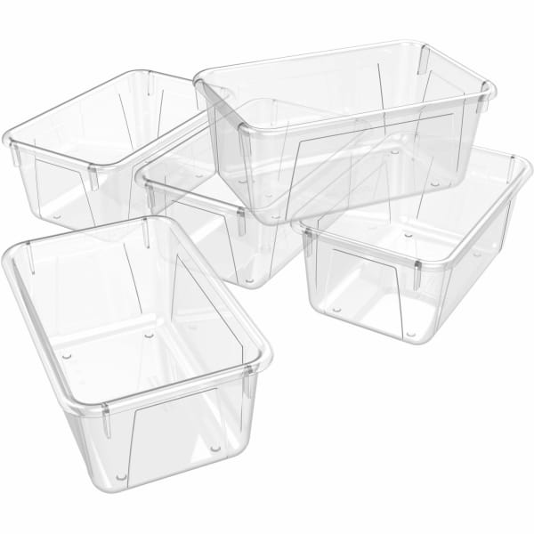 Storex Plastic Cubby Bins, Small Size, 5 2/8in x 7 13/16in x 12 2/16in, Crystal Clear,  Carton Of 5