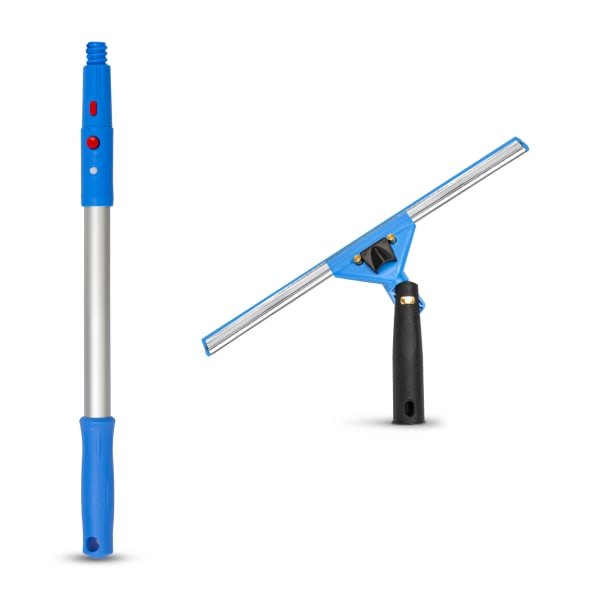 Gritt Commercial Swivel Window Squeegee And Pole Window Washing Kit, 14in Squeegee/20in Pole, Multicolor