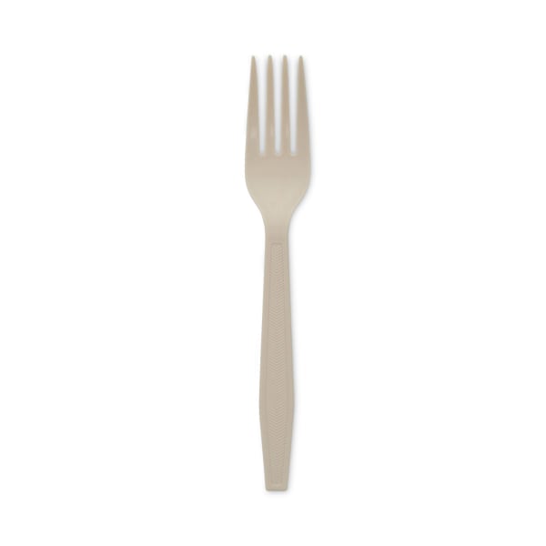 Pactiv Evergreen EarthChoice PSM Heavyweight Cutlery, Fork, 6-15/16in, Tan, Carton Of 1,000 Pieces