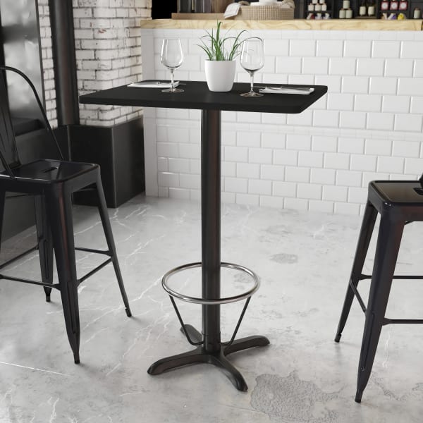 Flash Furniture Rectangular Laminate Table Top With Bar Height Table Base And Foot Ring, 43-3/16inH x 24inW x 30inD, Black