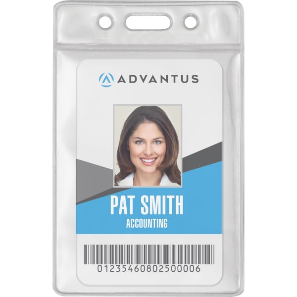 Advantus Vinyl ID Badge Holders - Support 2.50in x 3.50in Media - Vertical - Vinyl - Clear - Durable - 50 / Pack