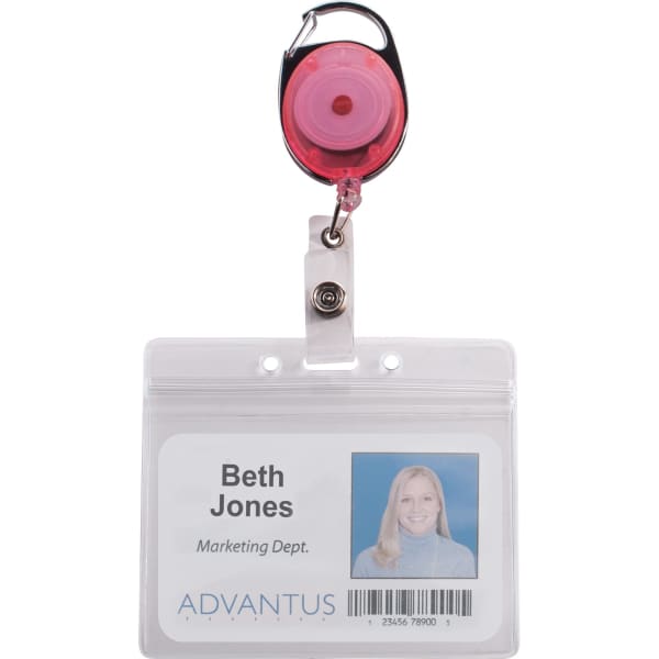 Advantus Neon Carabiner ID Reels - 2.4in Width x 2.2in Depth - Nylon, ABS Plastic - Neon Orange, Neon Yellow, Neon Green, Neon Pink - 20 / Pack