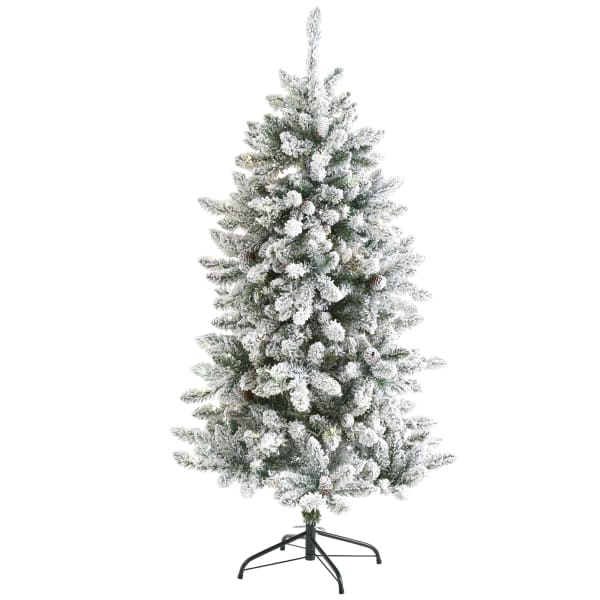 Nearly Natural Flocked Livingston Fir 60inH Artificial Christmas Tree With Pine Cones And Bendable Branches, 60inH x 34inW x 34inD, Green