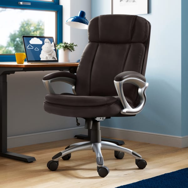 Serta Big And Tall Ergonomic Bonded Leather High-Back Office Chair, Old Chestnut/Silver