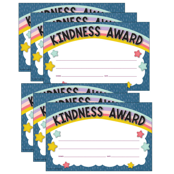Teacher Created Resources Awards, 8-1/2in x 5-1/2in, Oh Happy Day Kindness, 30 Per Pack, Set Of 6 Packs