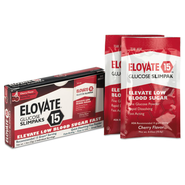 First Aid Only Elovate Glucose SlimPak Refill For SmartCompliance General Business Cabinets, 0.55 Oz, Box Of 2 Packs