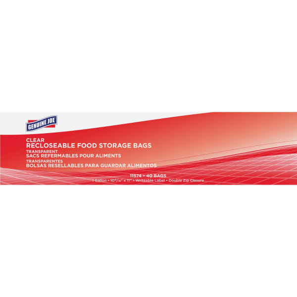 Genuine Joe Food Storage Bags - 1 gal Capacity - 10.56in Width x 11in Length x 1.75 mil (44 Micron) Thickness - Zipper Closure - Clear - Food, Beef, Poultry, Vegetables, Seafood - 40 / Box