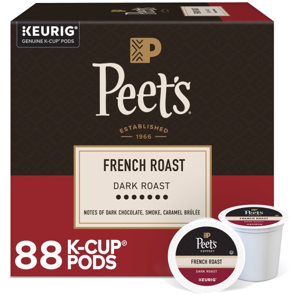 Peets Coffee & Tea Single-Serve Coffee K-Cup, French Roast, 22 Pods Per Box, Set Of 4 Boxes