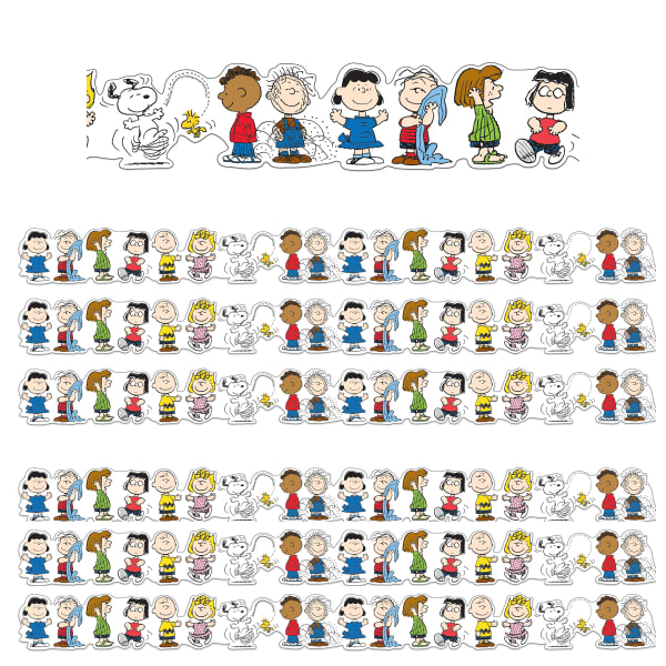 Eureka Extra Wide Die-Cut Deco Trim Packs, 37' x 3-1/4in, Peanuts Character Lineup, Set Of 6 Packs