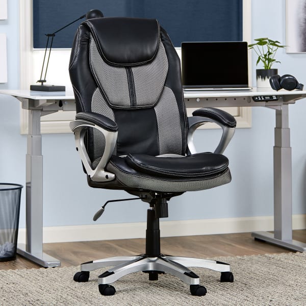 Serta Works Bonded Leather/Mesh High-Back Office Chair, Opportunity Gray/Silver