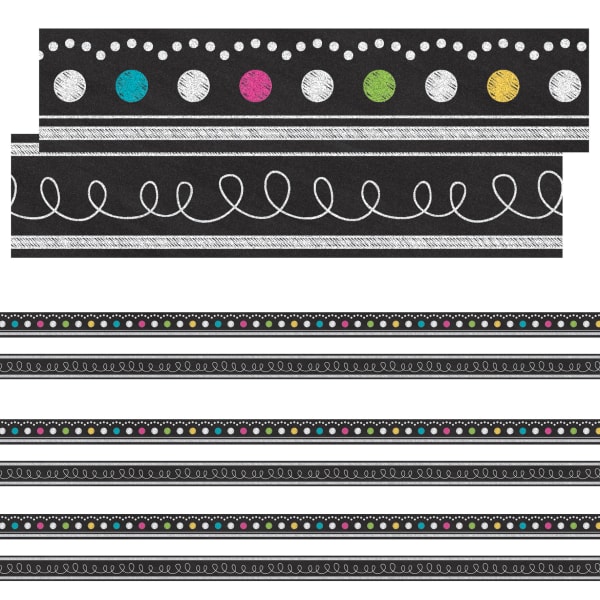 Teacher Created Resources Double-Sided Ribbon Runner Packs, 45'L x 1-1/2inW, Chalkboard Brights, Set Of 3 Packs