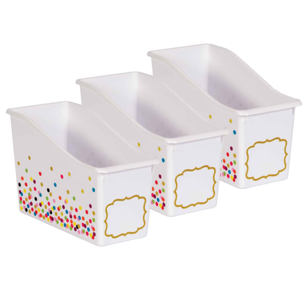 Teacher Created Resources Plastic Book Bins, 7-1/2inH x 11-3/8inW x 5-1/2inD, Confetti, Pack Of 3 Bins