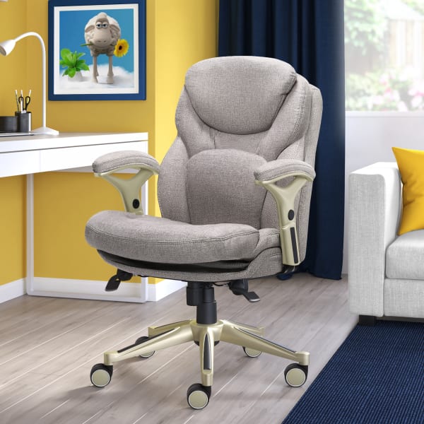 Serta Claremont Ergonomic Bonded Leather Mid-Back Office Chair, Light Gray/Silver