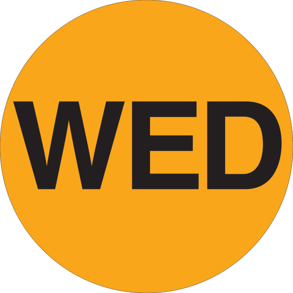 Tape Logic Permanent Inventory Label Roll, DL6521, Weekday-Style, "WED," 1in, Orange, Roll Of 500