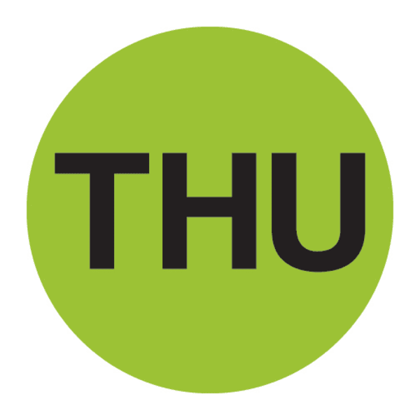 Tape Logic Permanent Inventory Label Roll, DL6531, Weekday-Style, "THU," 1in, Green, Roll Of 500