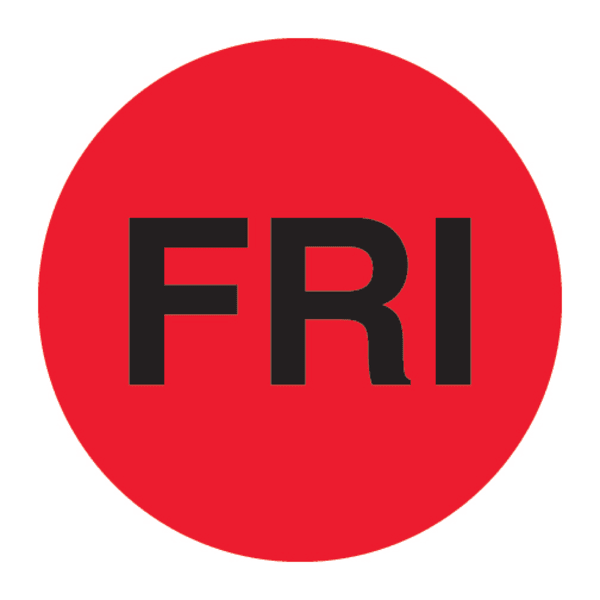 Tape Logic Permanent Inventory Label Roll, DL6541, Weekday-Style, "FRI," 1in, Red, Roll Of 500