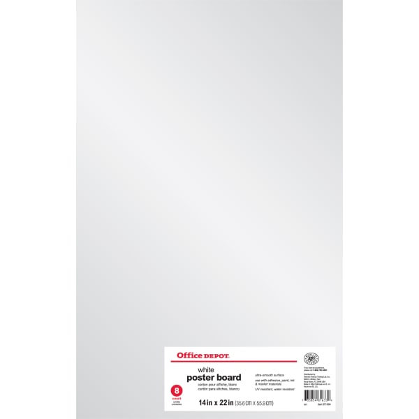 Office Depot Brand Poster Boards, 14in x 22in, White, Pack Of 8