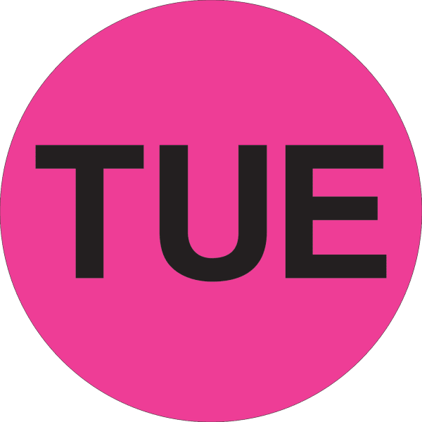 Tape Logic Permanent Inventory Label Roll, DL6512, Weekday-Style, "TUE," 2in, Pink, Roll Of 500