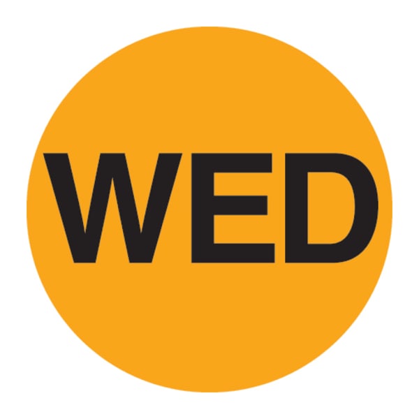 Tape Logic Permanent Inventory Label Roll, DL6522, Weekday-Style, "WED," 2in, Orange, Roll Of 500