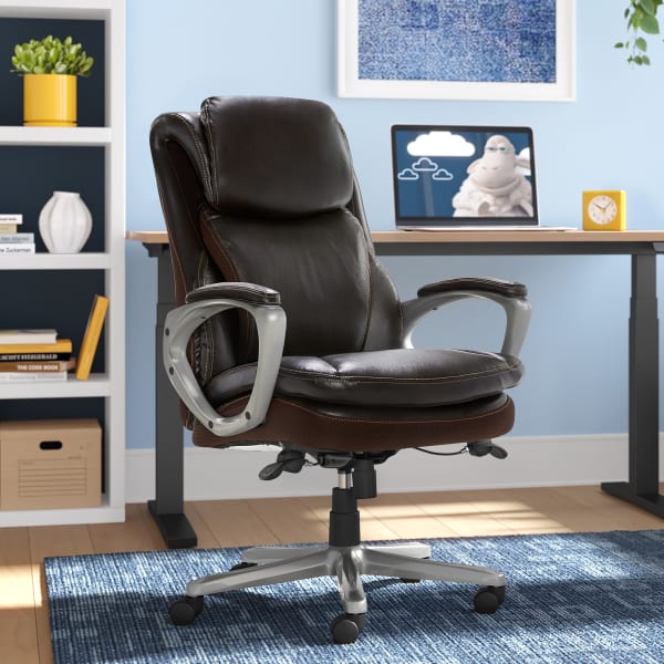 Serta Smart Layers Arlington AIR Ergonomic Bonded Leather High-Back Executive Chair, Brown