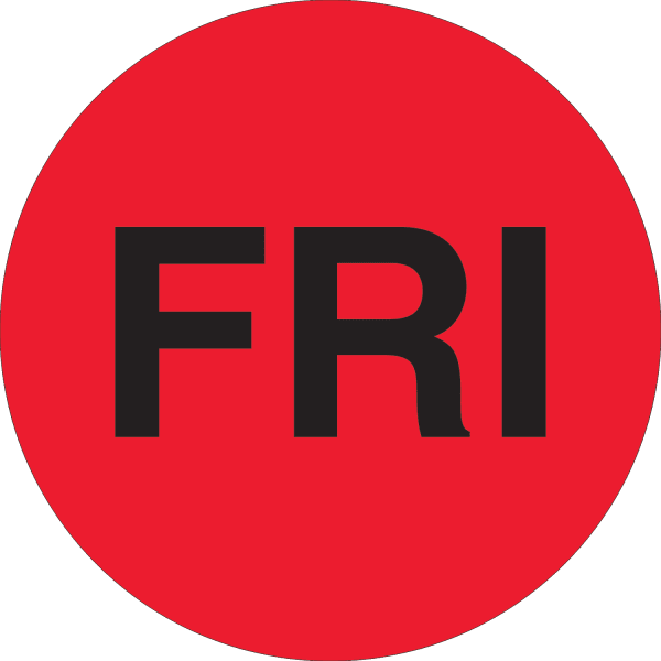 Tape Logic Permanent Inventory Label Roll, DL6542, Weekday-Style, "FRI," 2in, Red, Roll Of 500