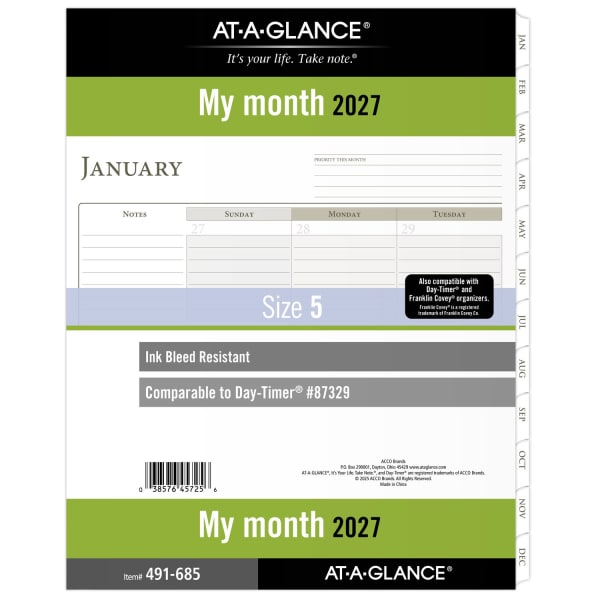 AT-A-GLANCE 2027 Monthly Planner Refill, Loose-Leaf, Folio Size, 8 1/2in x 11in