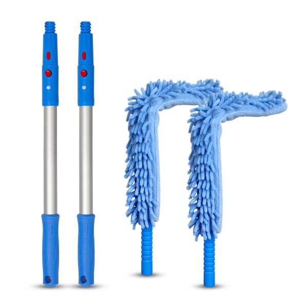 Gritt Commercial 22in Flexible Wand Dusters With Microfiber/Chenille Sleeve And 20in Pole, Blue, Pack Of 2 Dusters