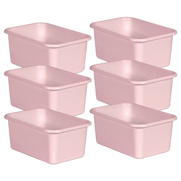 Teacher Created Resources Small Plastic Storage Bins, 5inH x 11-3/8inW x 7-3/4inD, Blush Pink, Pack Of 6 Bins