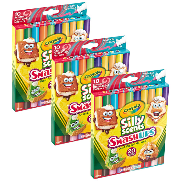 Crayola Silly Scents Smash Ups Washable Scented Markers, 30 Markers, Dual-Ended, Assorted Colors, 10 Markers Per Pack, Set Of 3 Packs