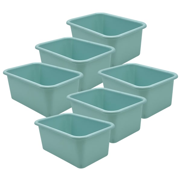 Teacher Created Resources Small Plastic Storage Bins, 5inH x 7-3/4inW x 11-3/8inD, Calming Blue, Pack Of 6 Bins