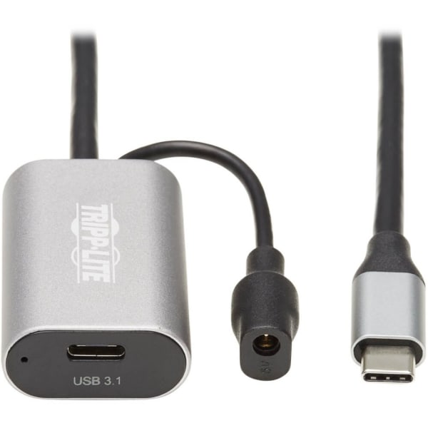 Tripp Lite USB C Active Extension Cable USB C to USB C USB 3.1 Gen 1 M/F 5M - First End: 1 x Type C Female USB, First End: 1 x Power - Second End: 1 x Type C Male USB - 640 MB/s - Extension Cable - Nickel Plated Connector - Black, Gray