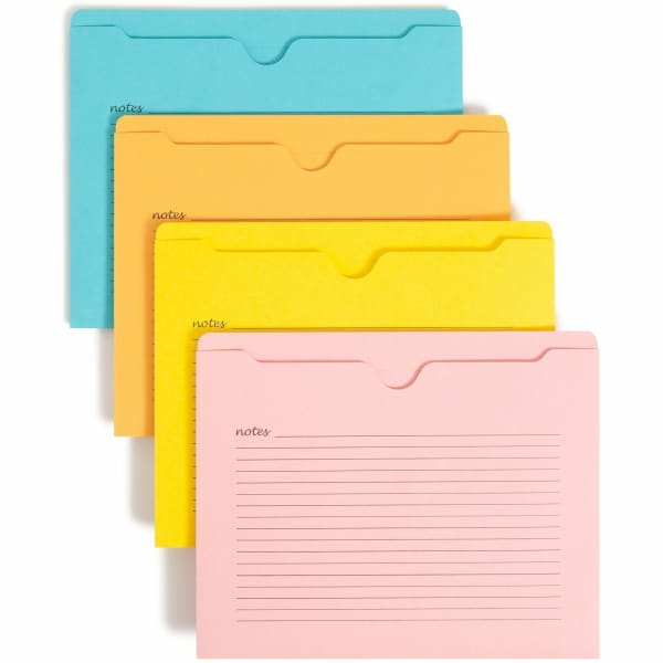 Smead Straight Tab Cut Letter Recycled File Jacket - 8 1/2in x 11in - Aqua, Goldenrod, Pink, Yellow - 10% Recycled - 12 / Pack