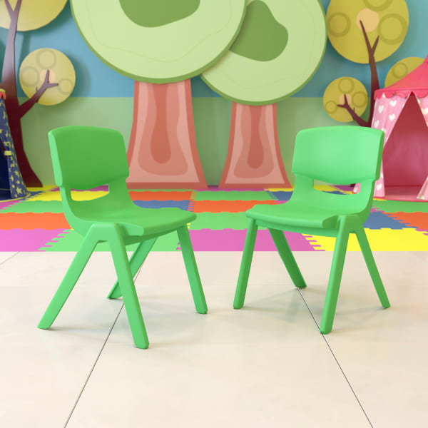 Flash Furniture Plastic Stackable School Chairs With 15-1/2in Seat Height, Green, Set Of 2 Chairs