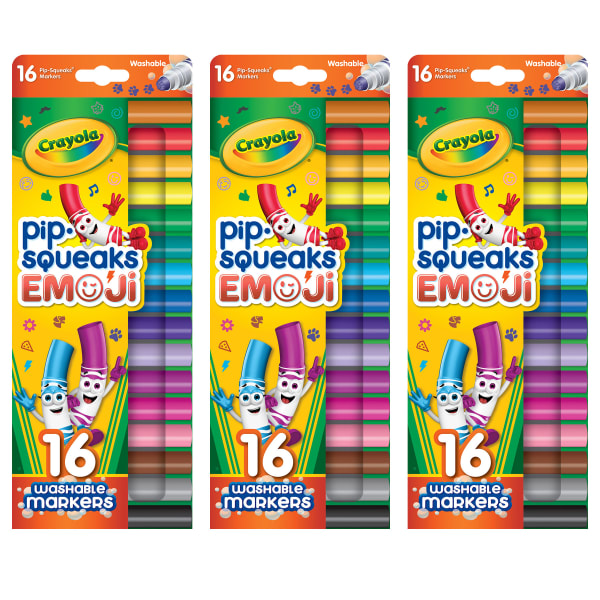Crayola Pip Squeaks Stamper Markers, Broad Point, Assorted Colors, Pack Of 16 Markers, Set Of 3 Packs
