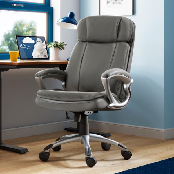 Serta Big And Tall Ergonomic Bonded Leather High-Back Office Chair, Gray/Silver