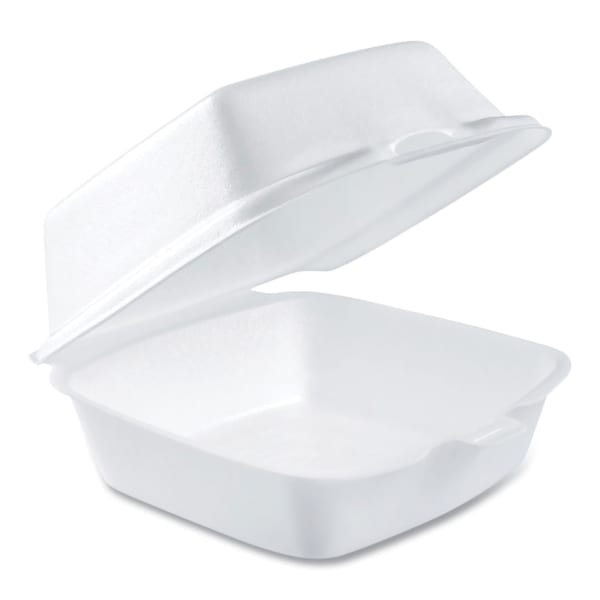 Dart Foam Hinged-Lid Containers, 2-7/8inH x 5-3/8inW x 5-1/2inD, White, Carton Of 500 Containers