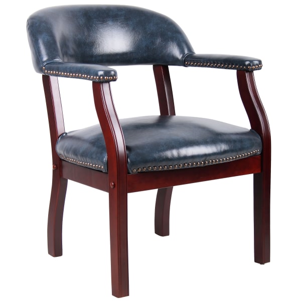 Boss Office Products Captains Guest Arm Chair, Blue/Mahogany