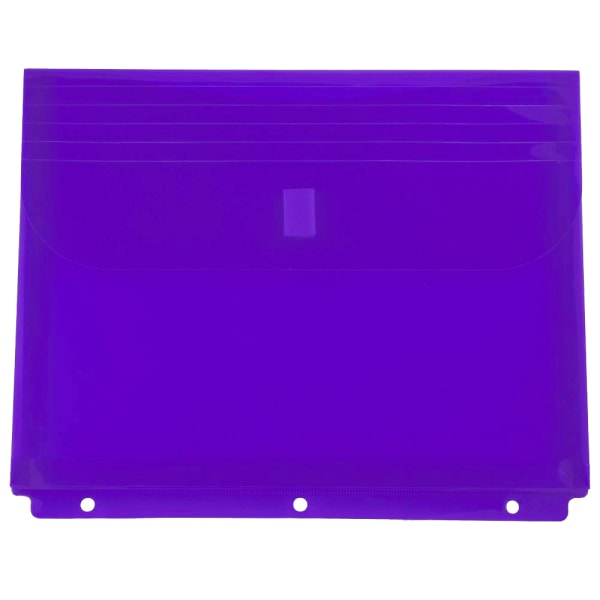 JAM Paper Plastic 3-Hole Punch Binder Envelopes, 9-1/2in x 11 1/2in, Hook & Loop Closure, Purple, Pack Of 12 Envelopes