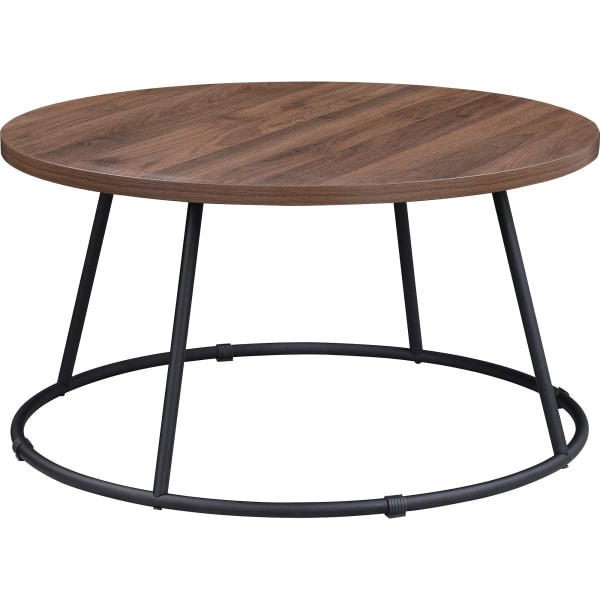Lorell Round Coffee Table, 16-3/4in x 31-1/2in, Walnut/Black