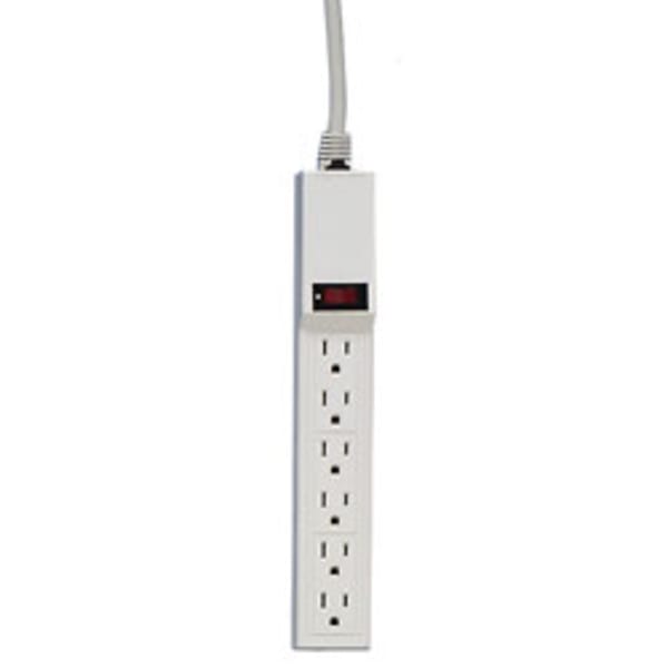Compucessory 6-Outlet Power Strip, 15ft Cord, Gray